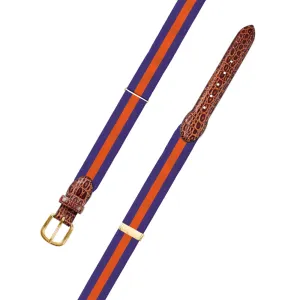 Adjustable Purple & Orange Grosgrain Belt with Embossed Calf Tabs