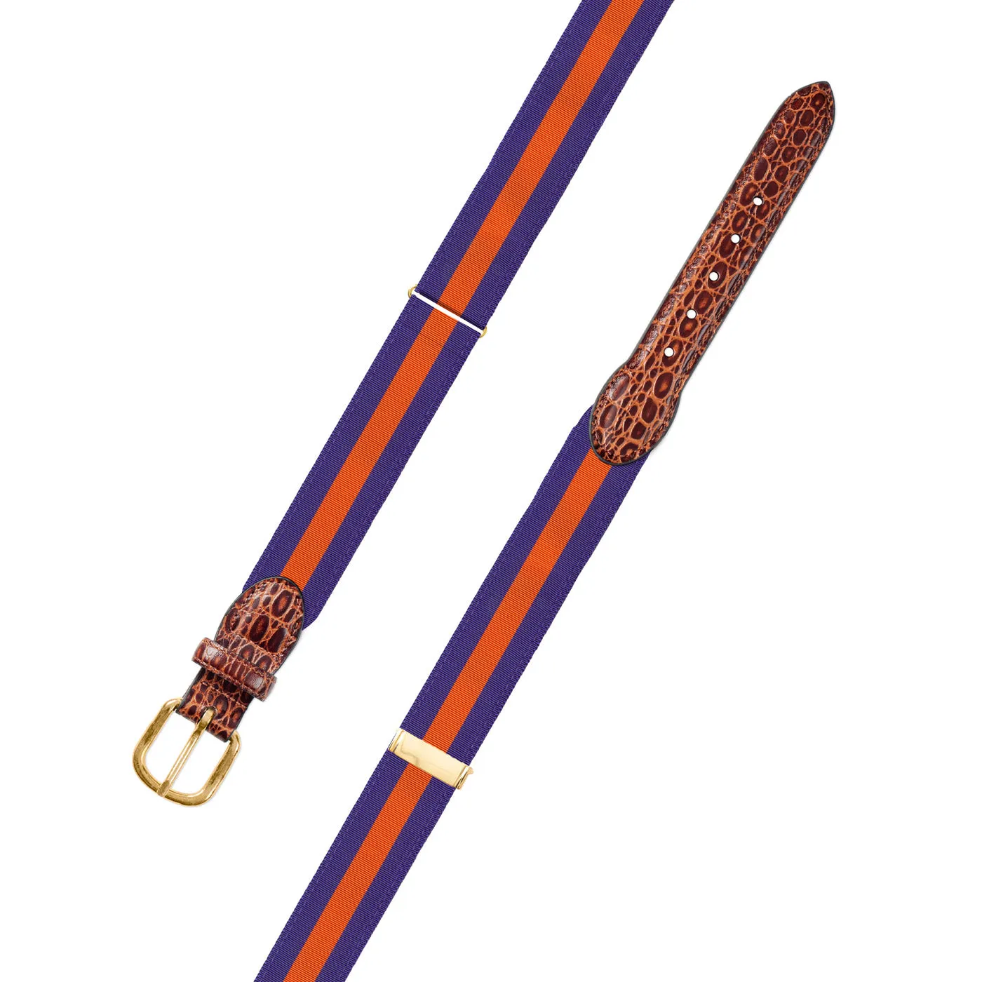 Adjustable Purple & Orange Grosgrain Belt with Embossed Calf Tabs