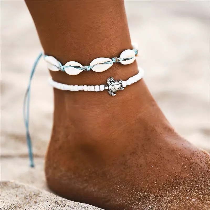 Adjustable String Macrame Mussel Sea Shell Cowrie Ankle