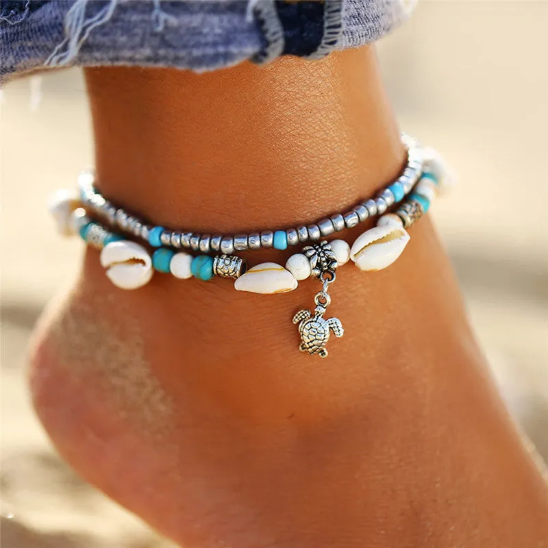 Adjustable String Macrame Mussel Sea Shell Cowrie Ankle