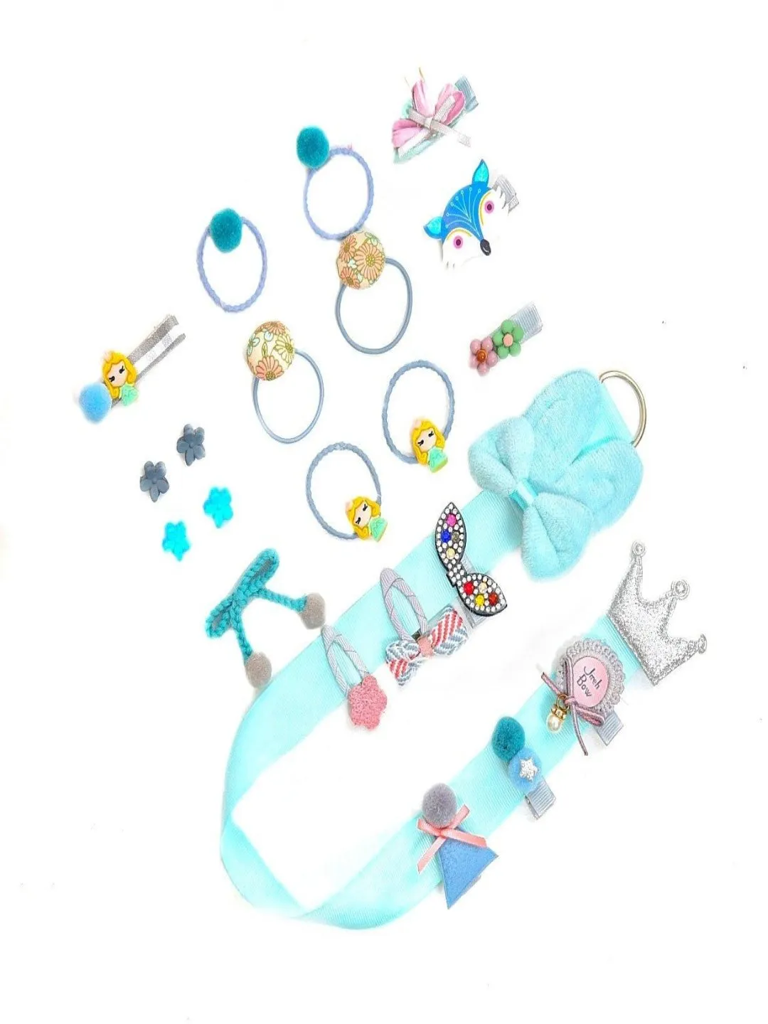 Adorable Blue Hair Accessory Set for Girls - Clips Bands & Belt