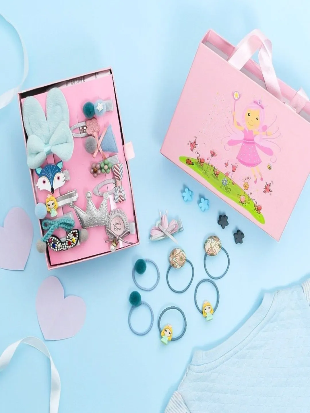 Adorable Blue Hair Accessory Set for Girls - Clips Bands & Belt
