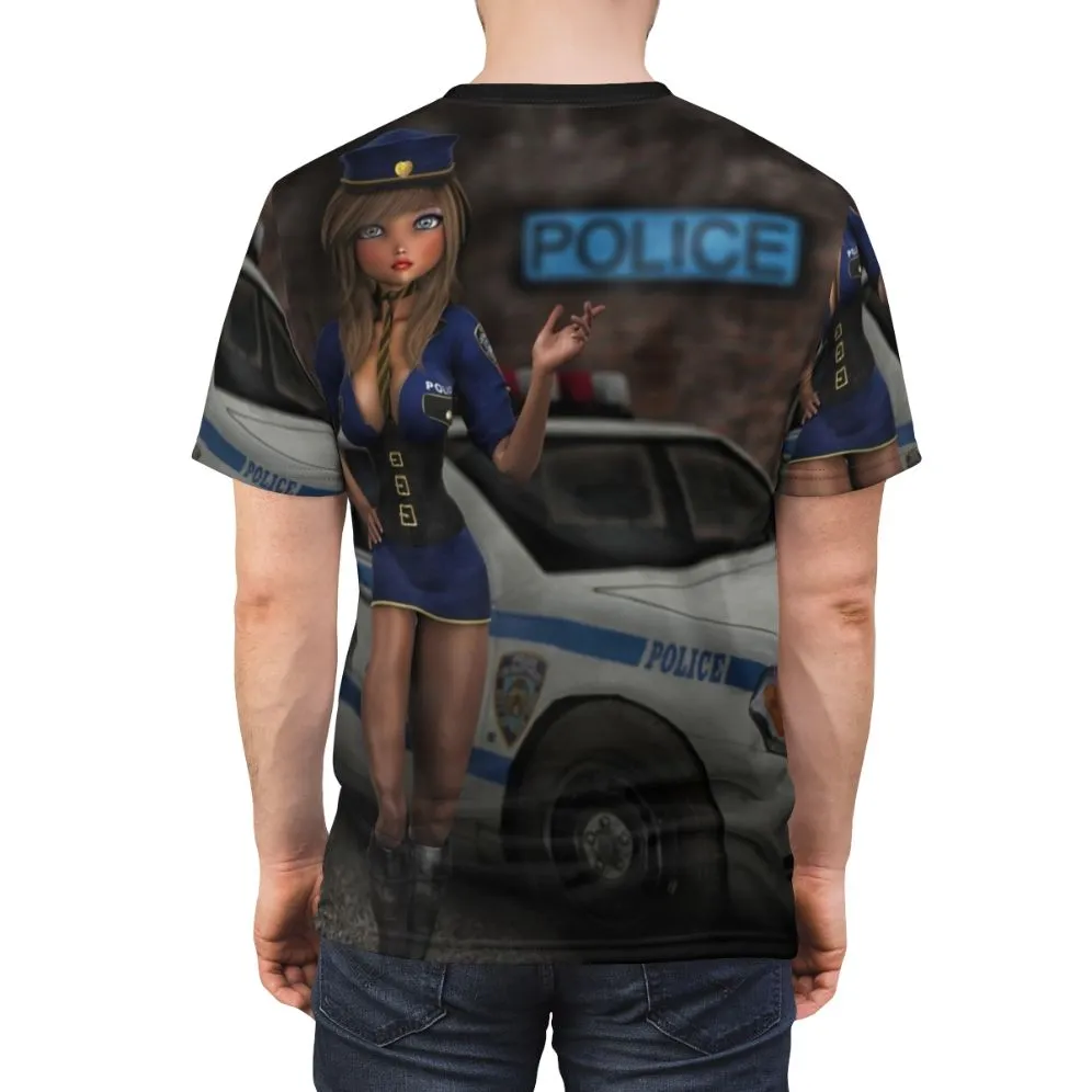 Adorable Cartoon Policewoman Uniform T-Shirt