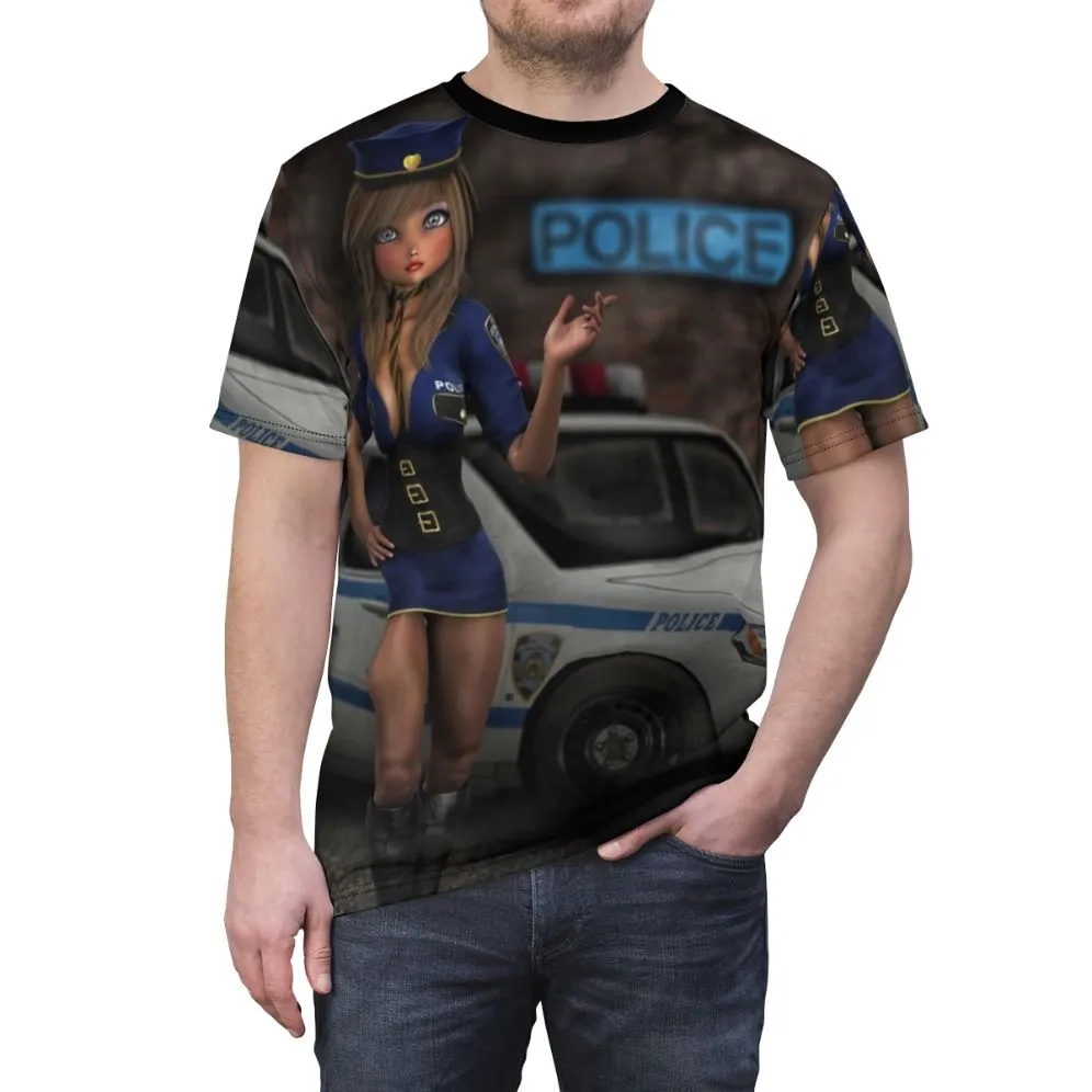 Adorable Cartoon Policewoman Uniform T-Shirt
