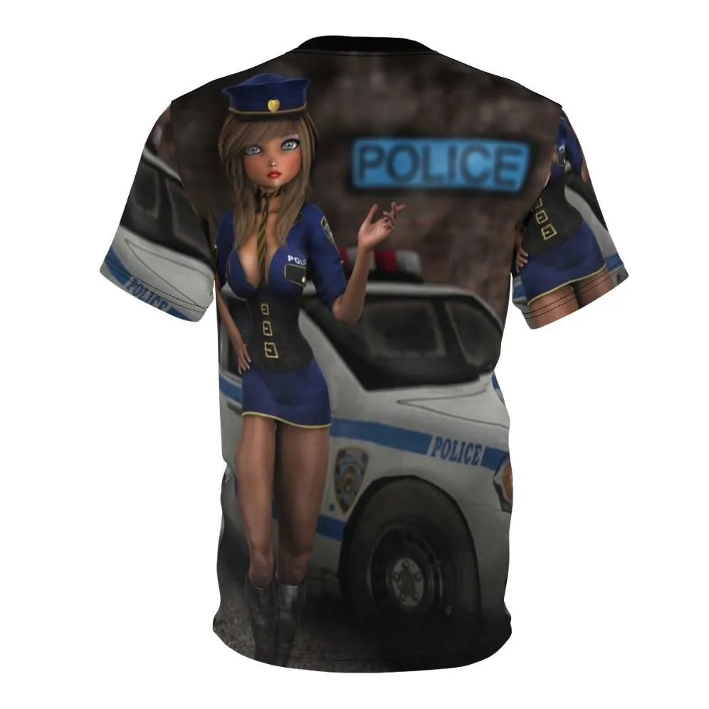 Adorable Cartoon Policewoman Uniform T-Shirt