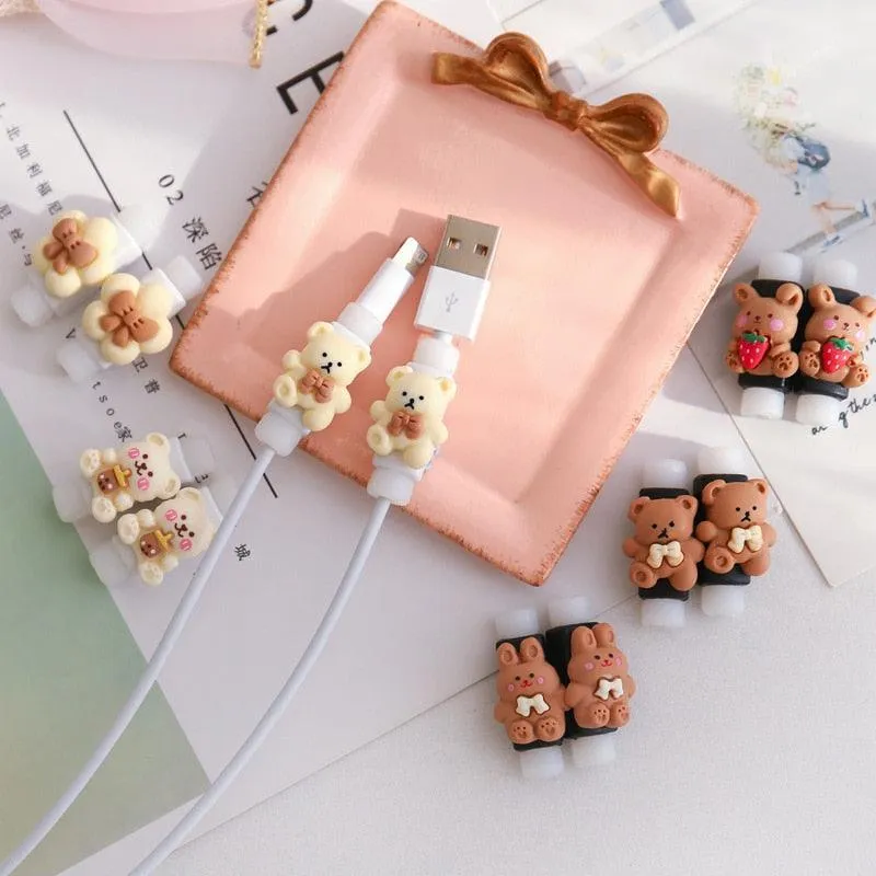 Adorable Milk Coffee Cartoon Cable Protector for Charging & Headphones