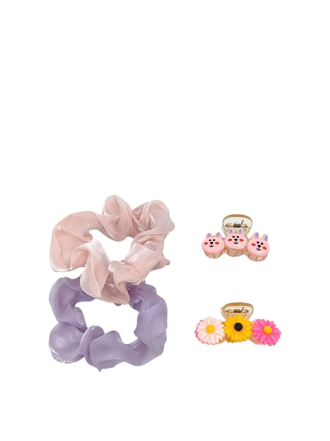 Adorable Scrunchies and Hair Clips Set for Girls - Pink, Purple and Multicolor