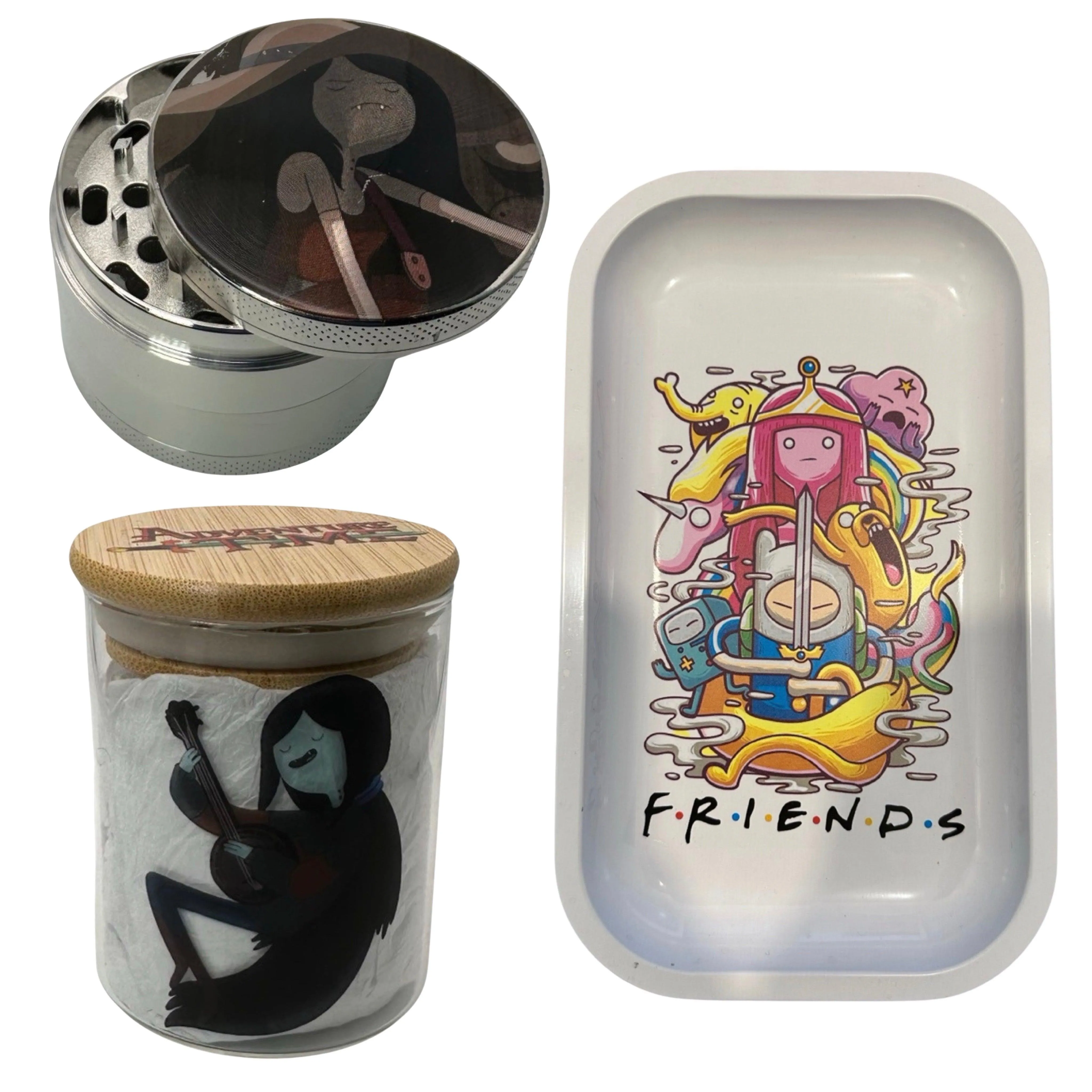 Adventure Time Cartoon Spice Grinder, Stash Jar, Rolling Tray Set