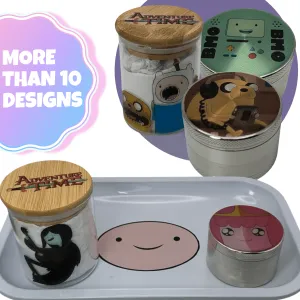 Adventure Time Cartoon Spice Grinder, Stash Jar, Rolling Tray Set