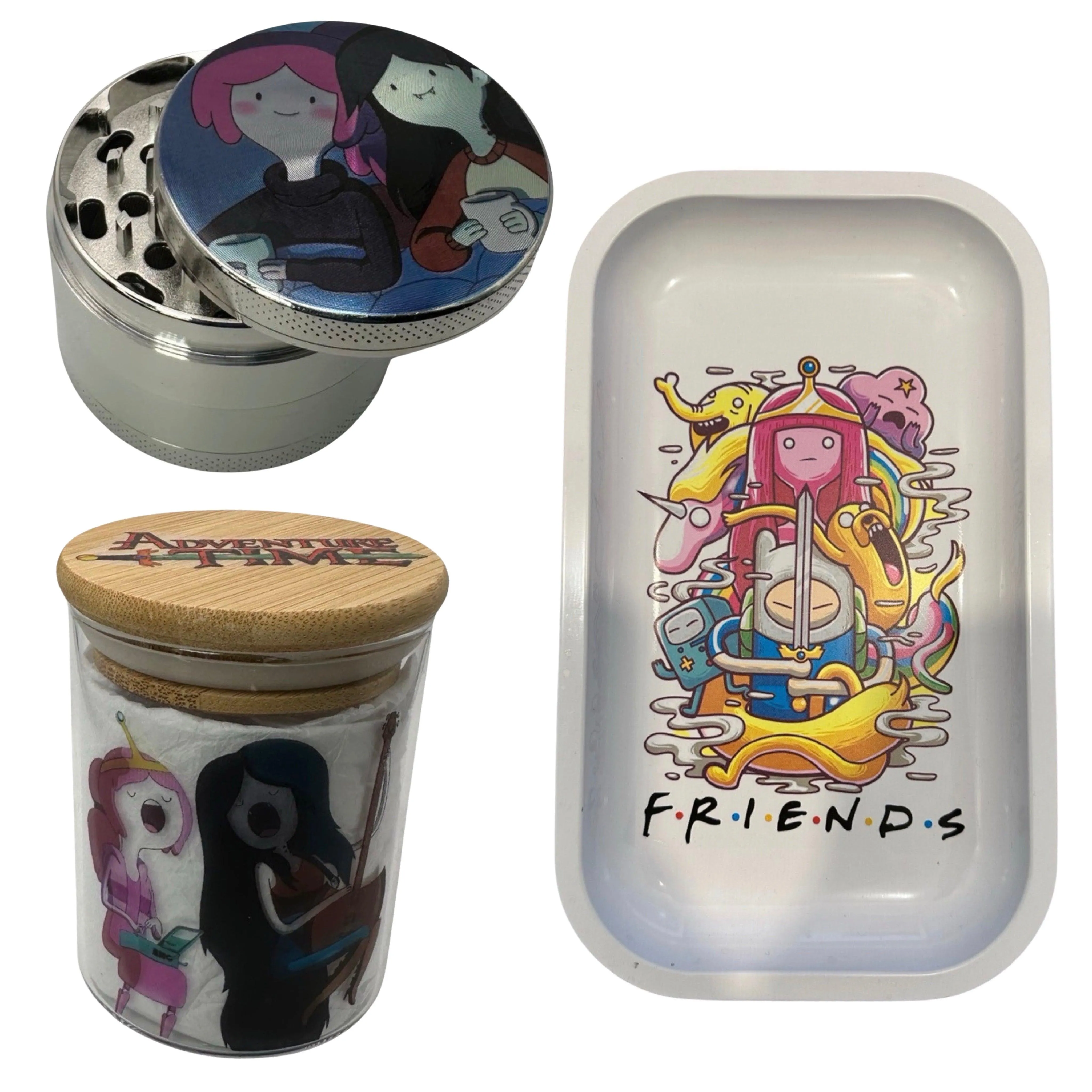 Adventure Time Cartoon Spice Grinder, Stash Jar, Rolling Tray Set