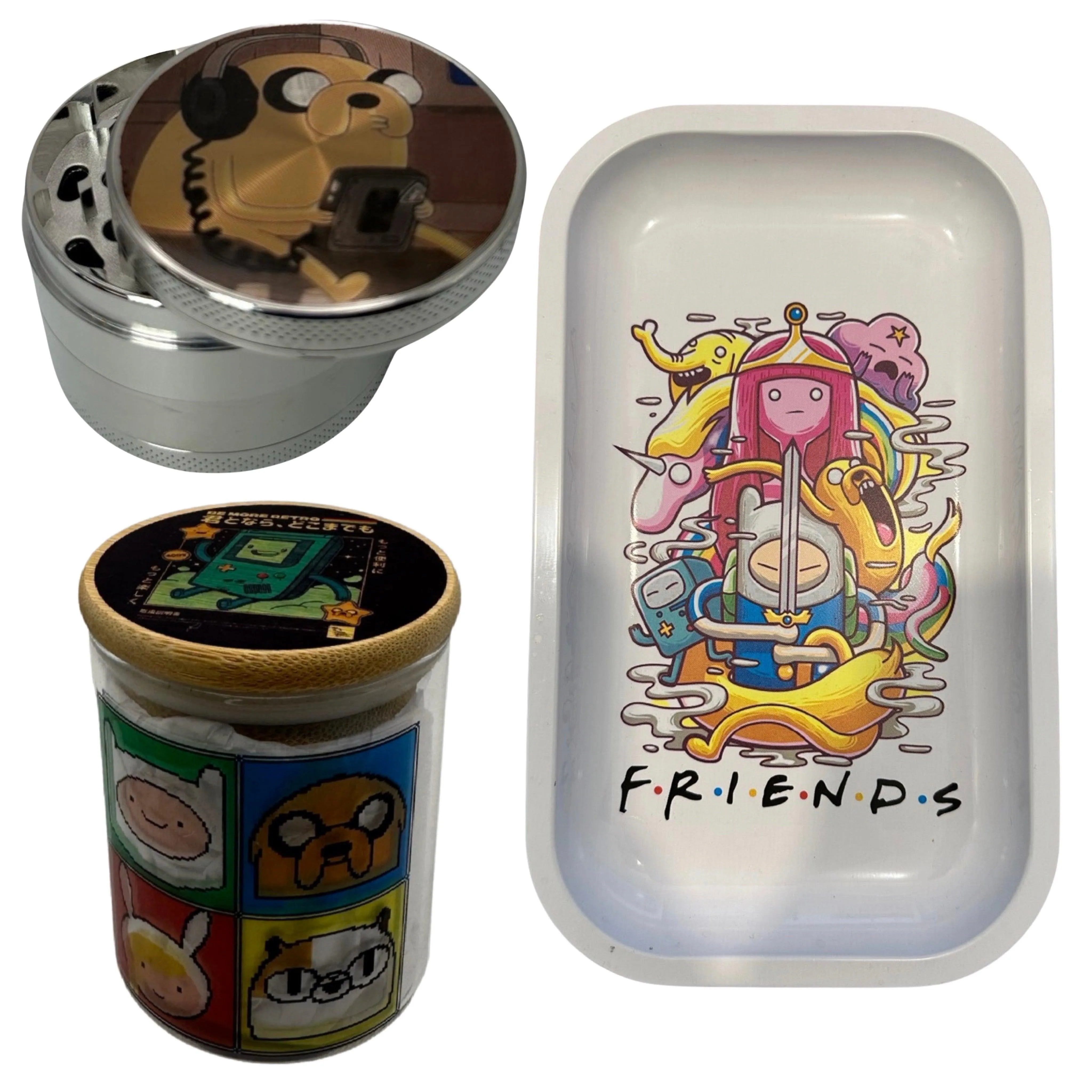 Adventure Time Cartoon Spice Grinder, Stash Jar, Rolling Tray Set