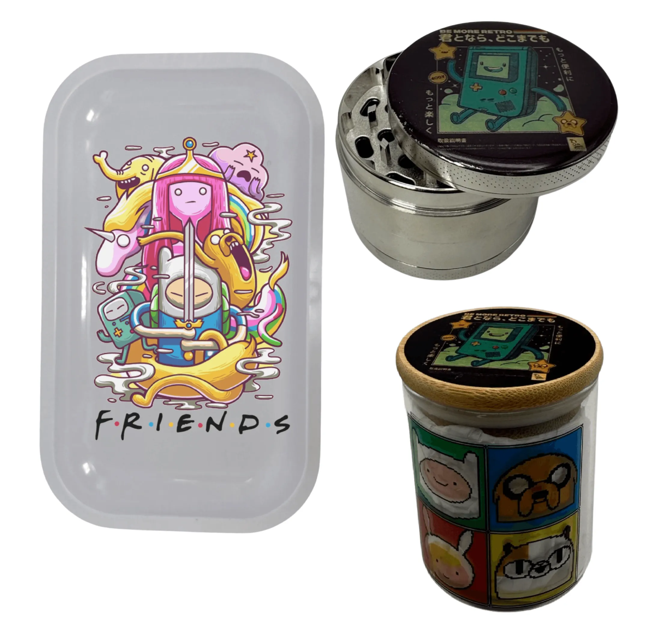 Adventure Time Cartoon Spice Grinder, Stash Jar, Rolling Tray Set