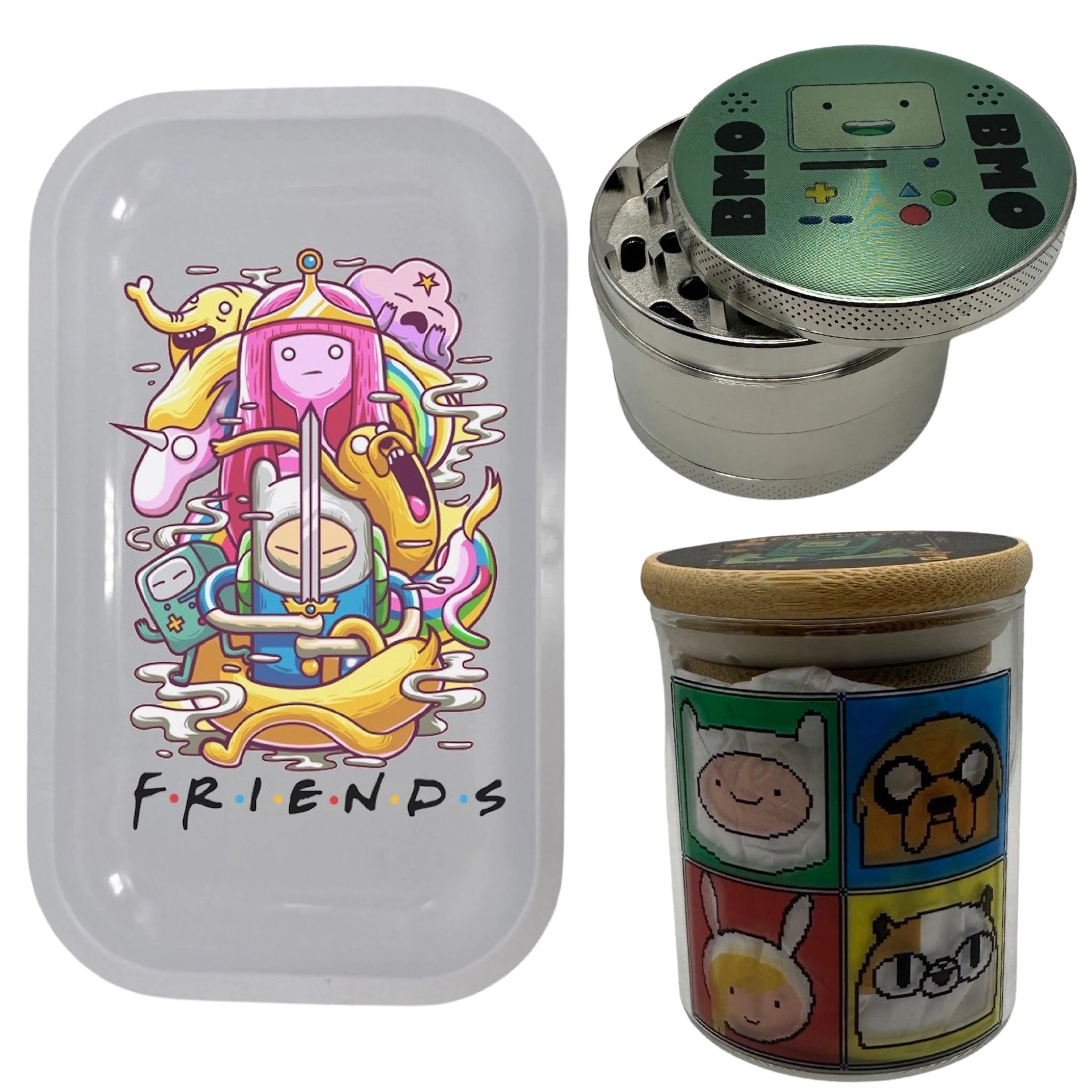 Adventure Time Cartoon Spice Grinder, Stash Jar, Rolling Tray Set