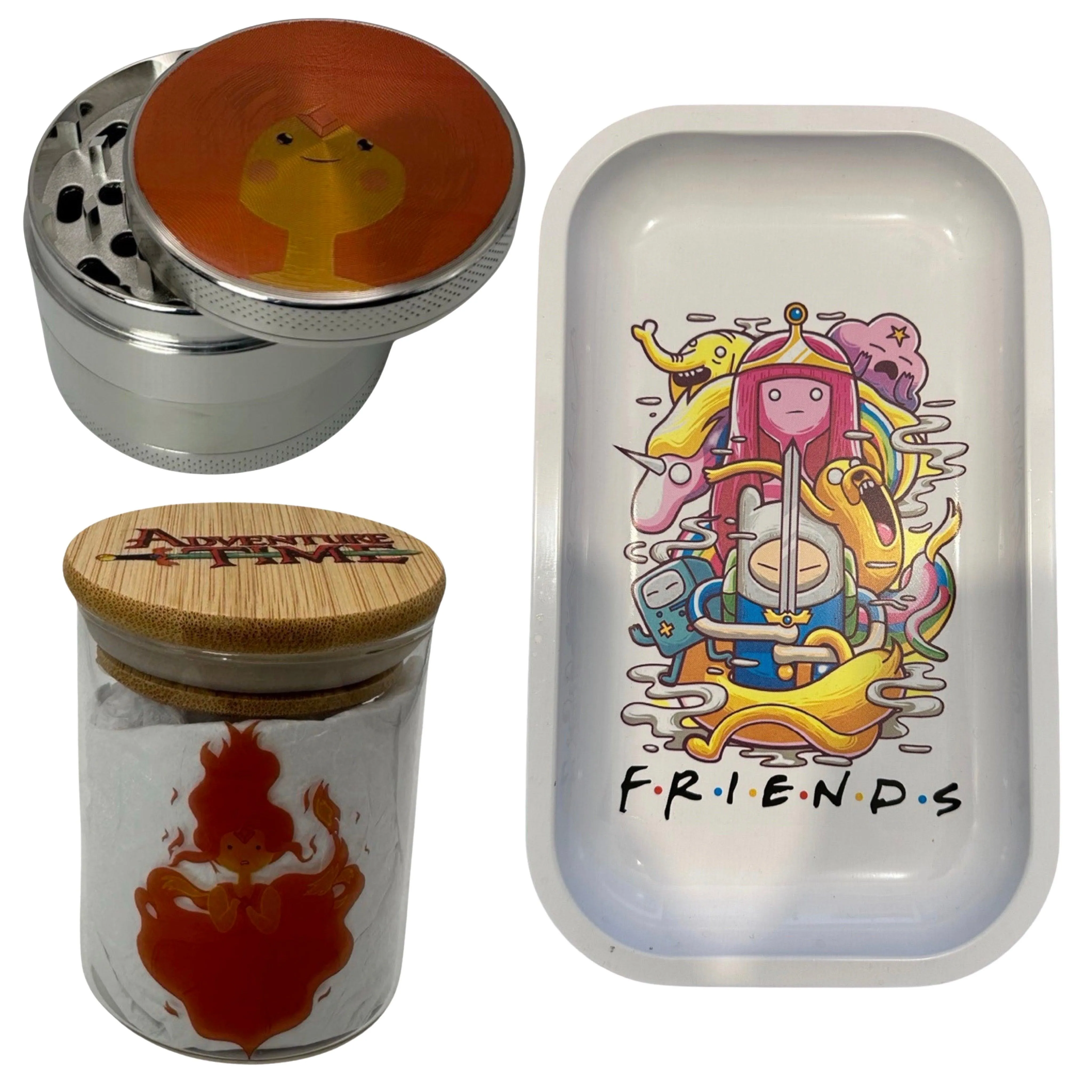 Adventure Time Cartoon Spice Grinder, Stash Jar, Rolling Tray Set