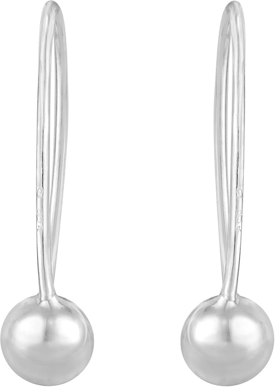 AeraVida Trendy Minimalist Ball .925 Sterling Silver Slide-Through Earrings | Silver Minimalist Ball Earrings for Women | Sterling Slide-Through Earrings | Minimalist Ball Earrings