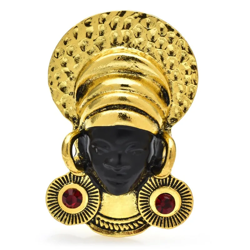 Africa Women Brooches Vintage Enamel Wear Earrings Lady Black Pearson Figure Party Casual Brooch