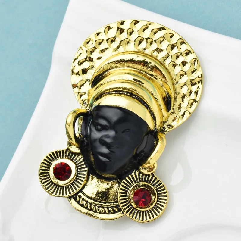 Africa Women Brooches Vintage Enamel Wear Earrings Lady Black Pearson Figure Party Casual Brooch