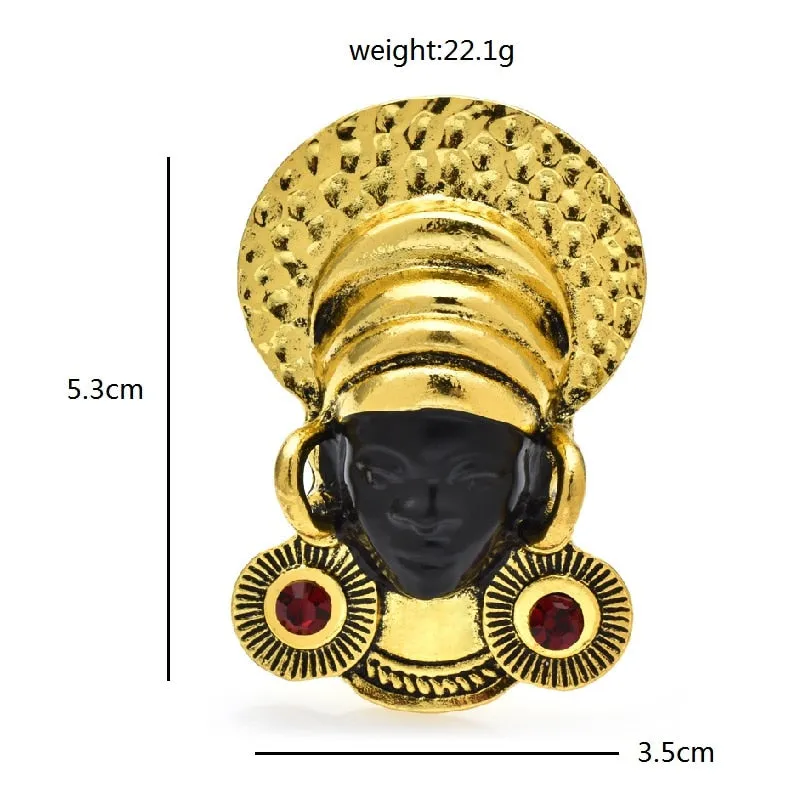Africa Women Brooches Vintage Enamel Wear Earrings Lady Black Pearson Figure Party Casual Brooch