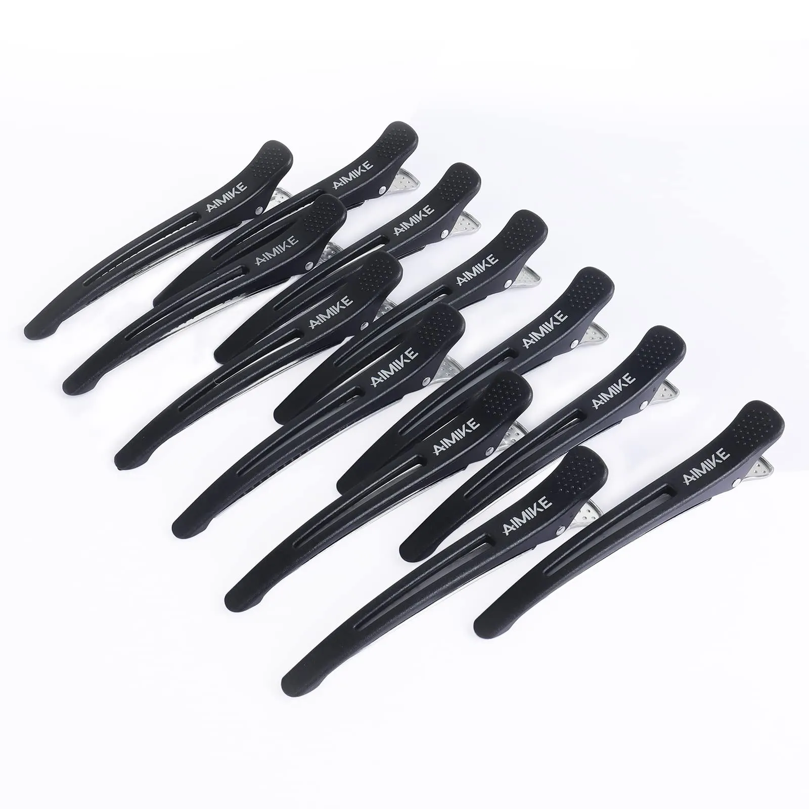AIMIKE 12pcs Professional Hair Clips for Styling Sectioning, Non Slip No-Trace Duck Billed Hair Clips with Silicone Band, Salon and Home Hair Cutting Clips for Hairdresser, Women, Men - Black 4.3” 12 black