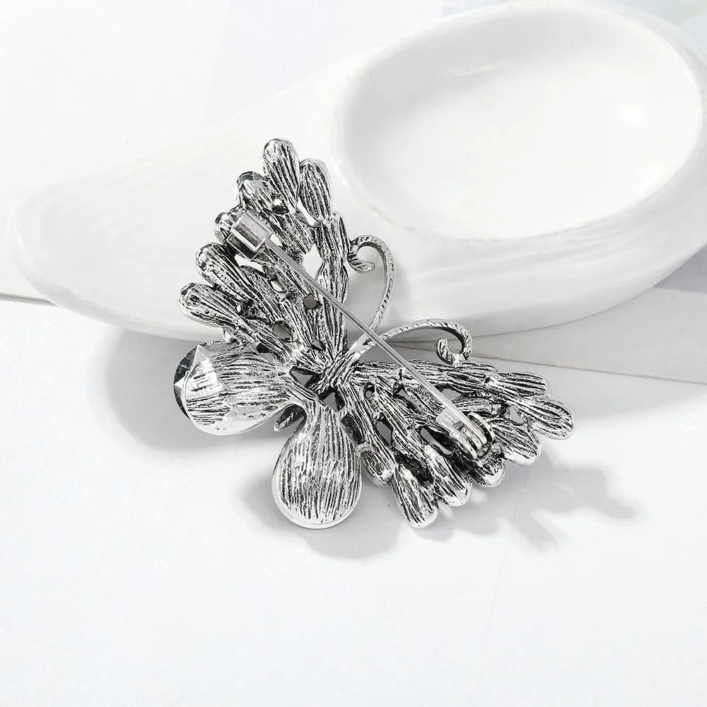 Ajojewel Gray Crystal Butterfly Rhinestone Brooch Vintage Insect Jewelry For Women