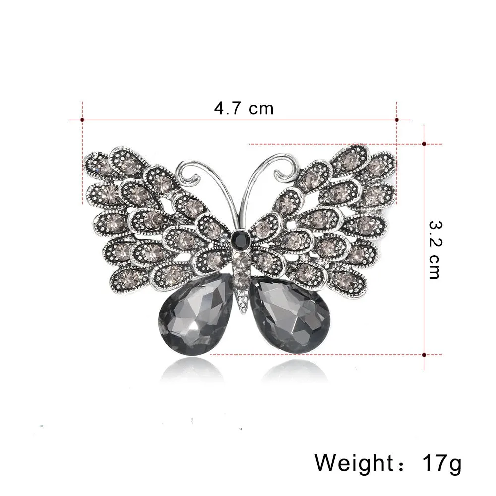 Ajojewel Gray Crystal Butterfly Rhinestone Brooch Vintage Insect Jewelry For Women