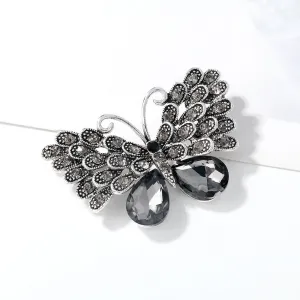 Ajojewel Gray Crystal Butterfly Rhinestone Brooch Vintage Insect Jewelry For Women