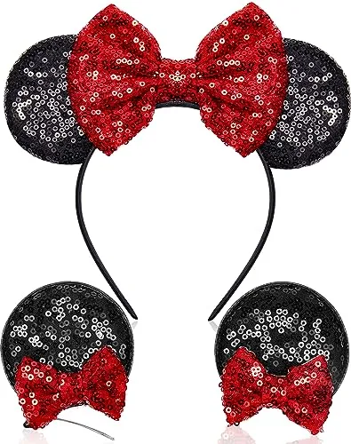 Akkya Mouse Ears Headband Hair Clips Accessories for Women Girl Kid Adult Birthday Party Princess Park Costume Mini Bow Present Black