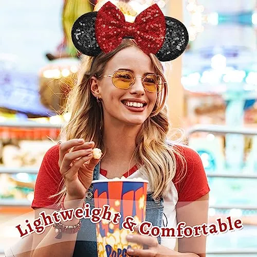 Akkya Mouse Ears Headband Hair Clips Accessories for Women Girl Kid Adult Birthday Party Princess Park Costume Mini Bow Present Black