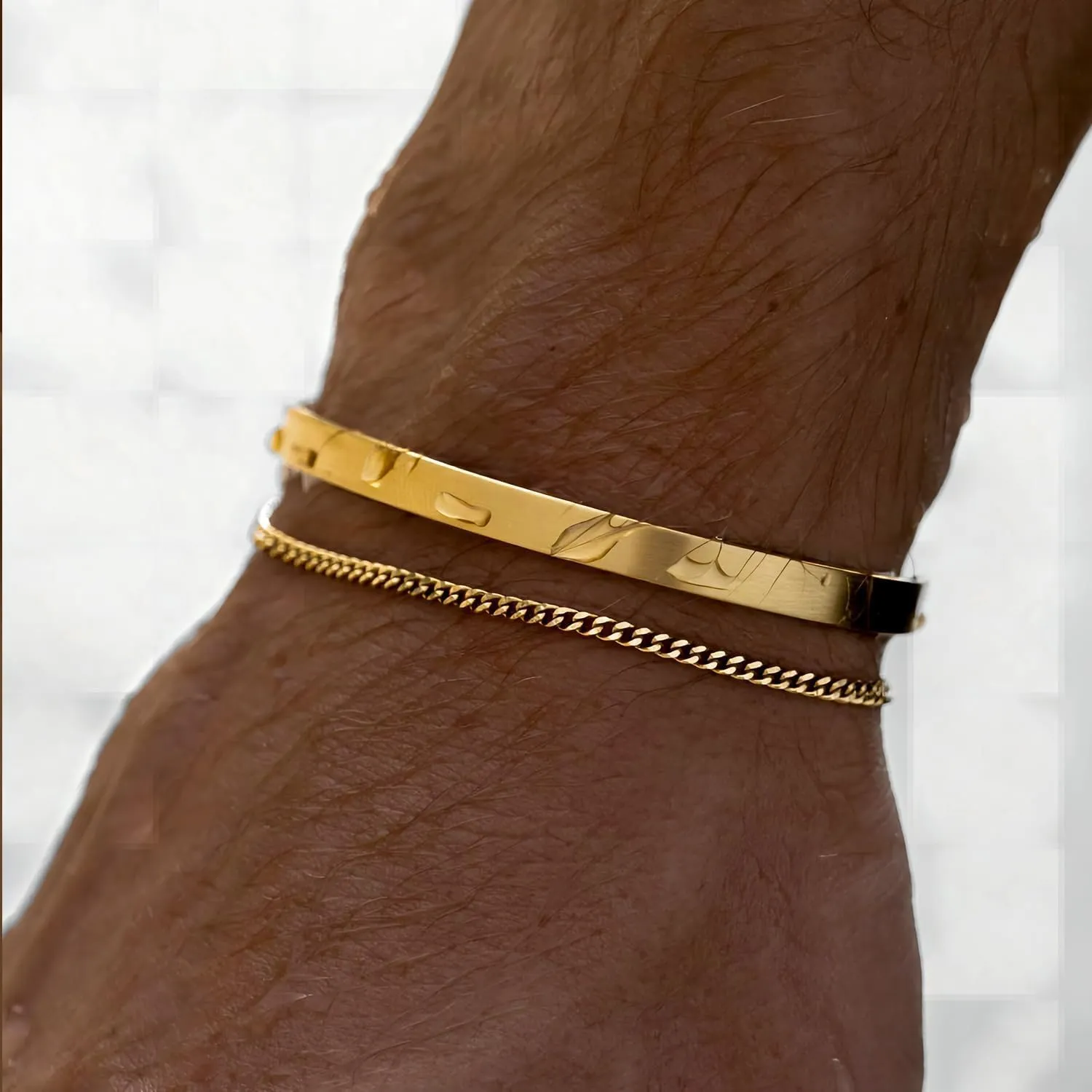 Aktully Gold Cuff bangle Bracelet for Women Men 14K Gold Plated Layered Bracelets Sets Gold Stackable Cuban Chain Bracelet Minimalist Jewelry Gifts for Women Men