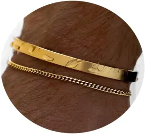 Aktully Gold Cuff bangle Bracelet for Women Men 14K Gold Plated Layered Bracelets Sets Gold Stackable Cuban Chain Bracelet Minimalist Jewelry Gifts for Women Men
