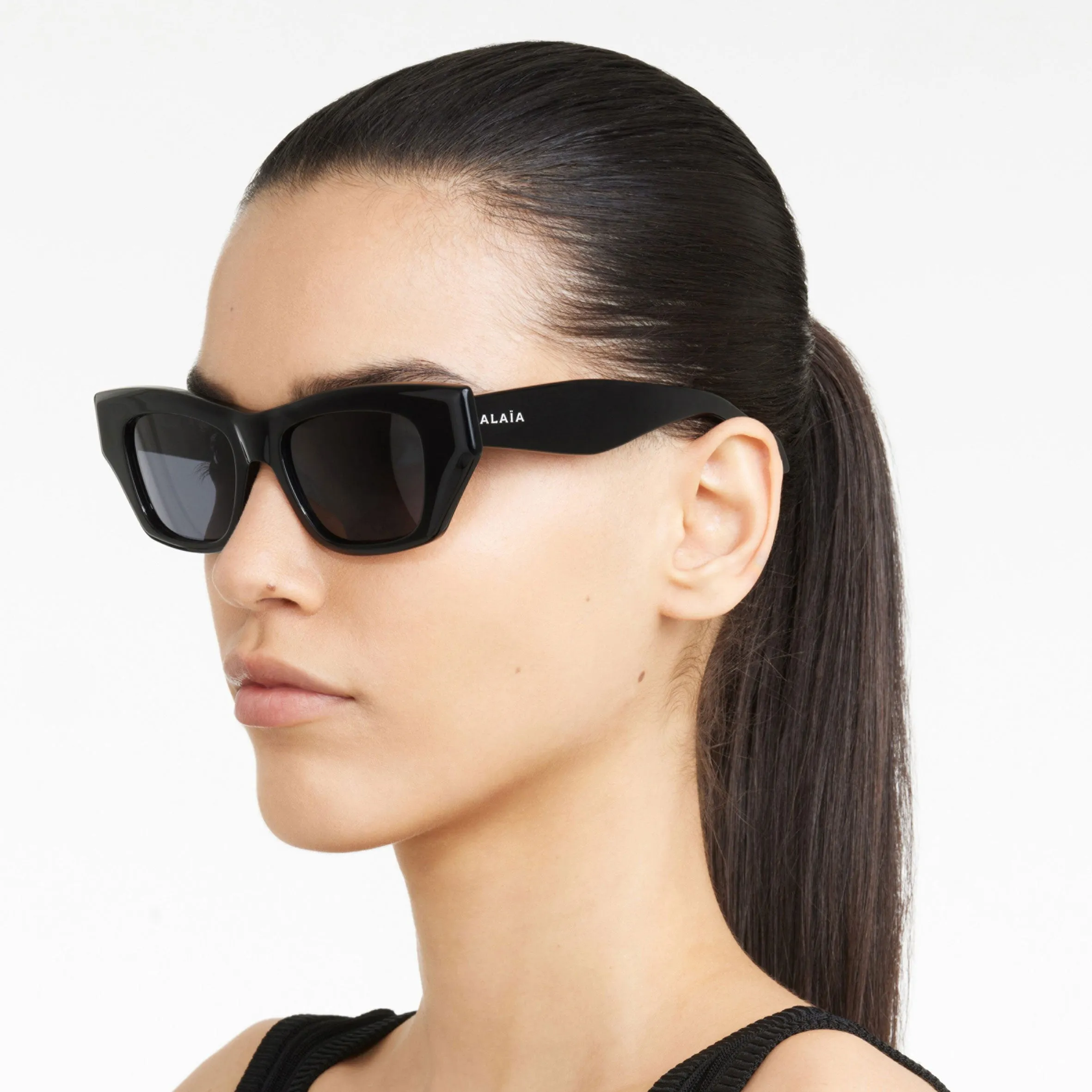 Alaïa AA0074S Square Cat-Eye Sunglasses, Black