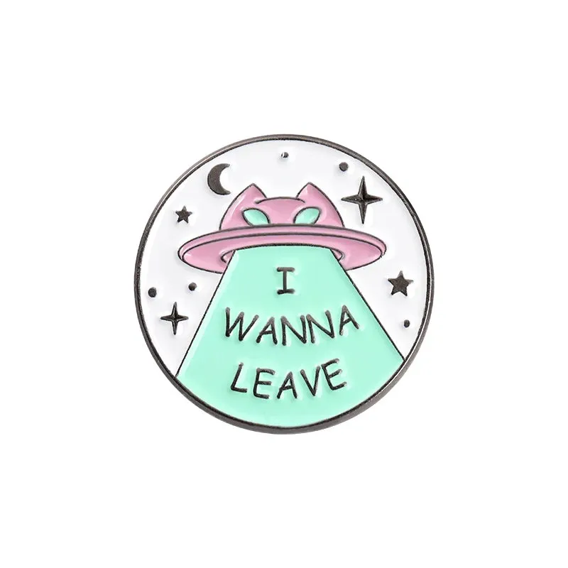 Alien Cat Lapel Badge Cartoon Moon Spaceship Brooch