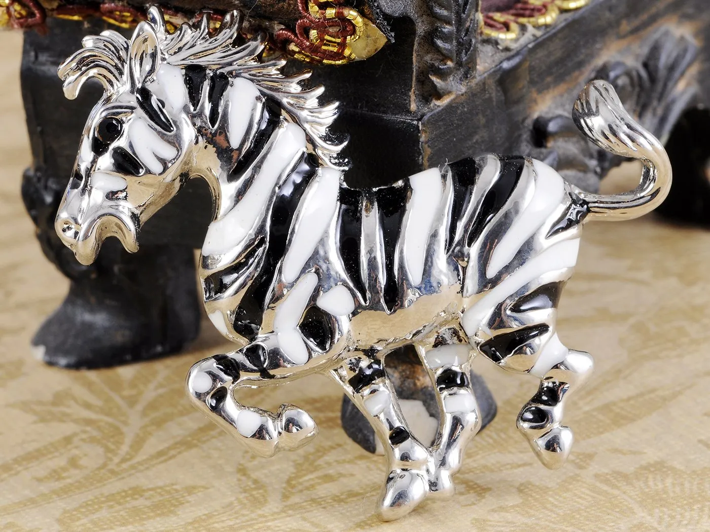 Alilang Silvery Tone Black White Striped African Zebra Horse Brooch Pin