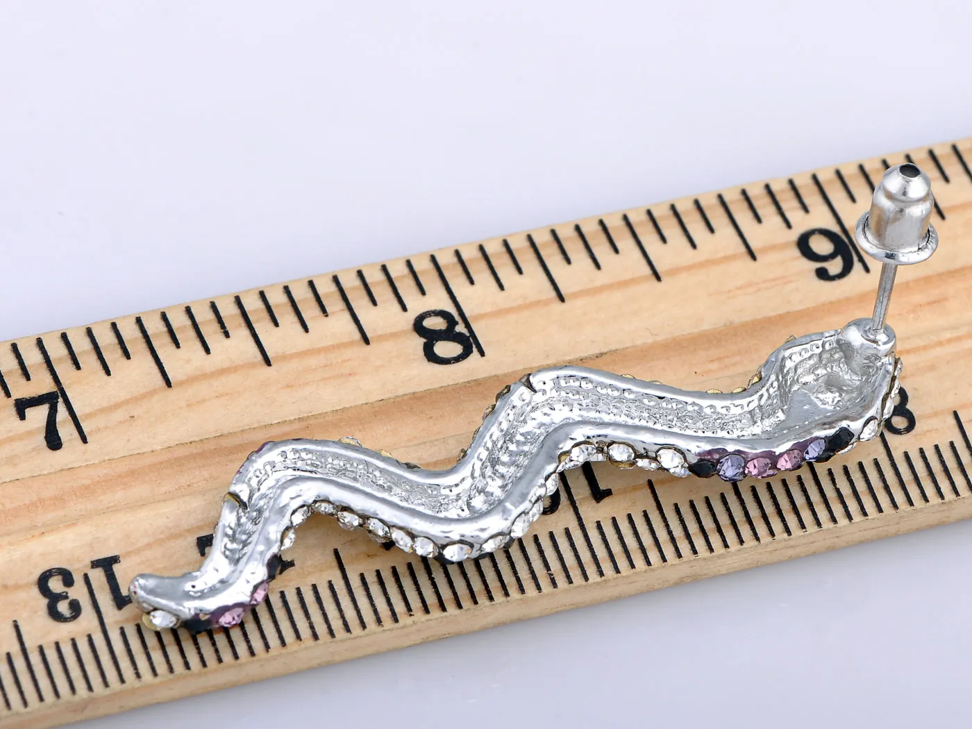 Alilang Silvery Tone Spotted Boa Constrictor Snake Crystal Rhinestone Element Dangle Earrings