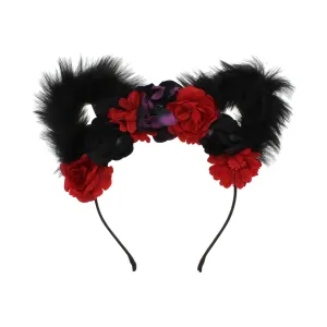 Alternating Colour Flower Cat Headband with Fluffy Fur Ears