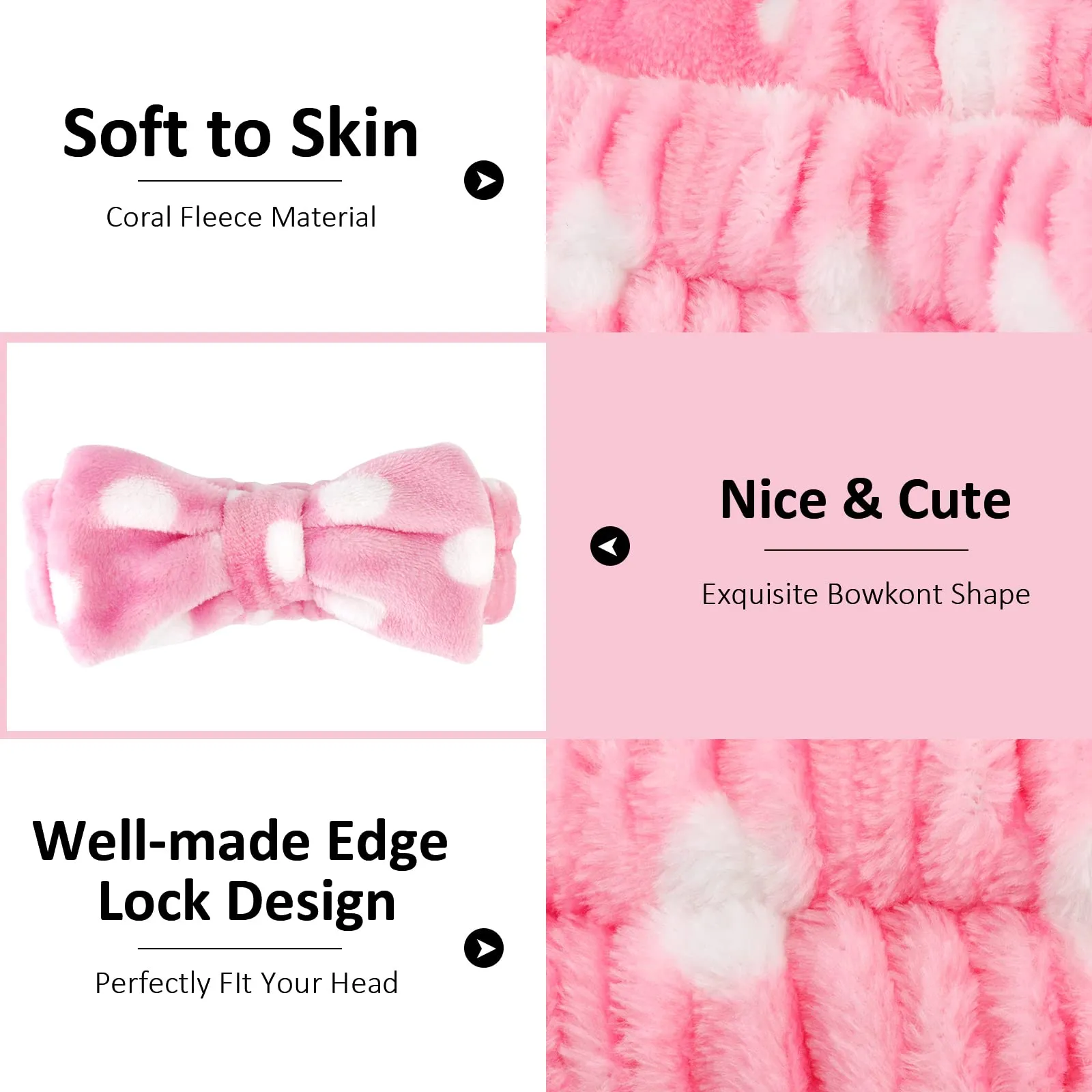 AMCAMI 8 Pack Spa Headband for Women, Makeup Headband Coral Fleece Non-Slip Bow Hair Band for Washing Face Facial Mask Shower Headband for Women Girls