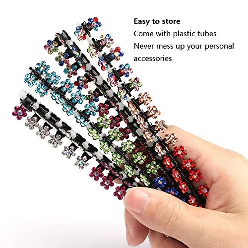 ANBALA Hair Claw Clips, 65pcs Mini Hair Clips No-Slip Grip Jaw Clips Glitter Teeth Clips Rhinestone Hair Clips Metal Clamps Mix Colored Flower Hair Accessories for Women Girls