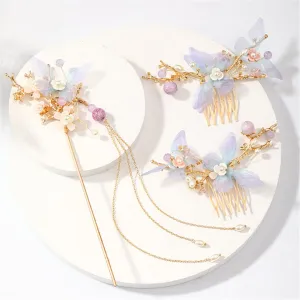 Ancient Chinese Hanfu dress Dress Flower Pearl Long Fringe Hairpin As show