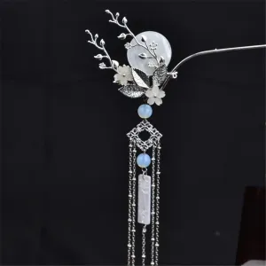 Ancient Retro Tassel Handmade Silver Moon Hair Clip silver