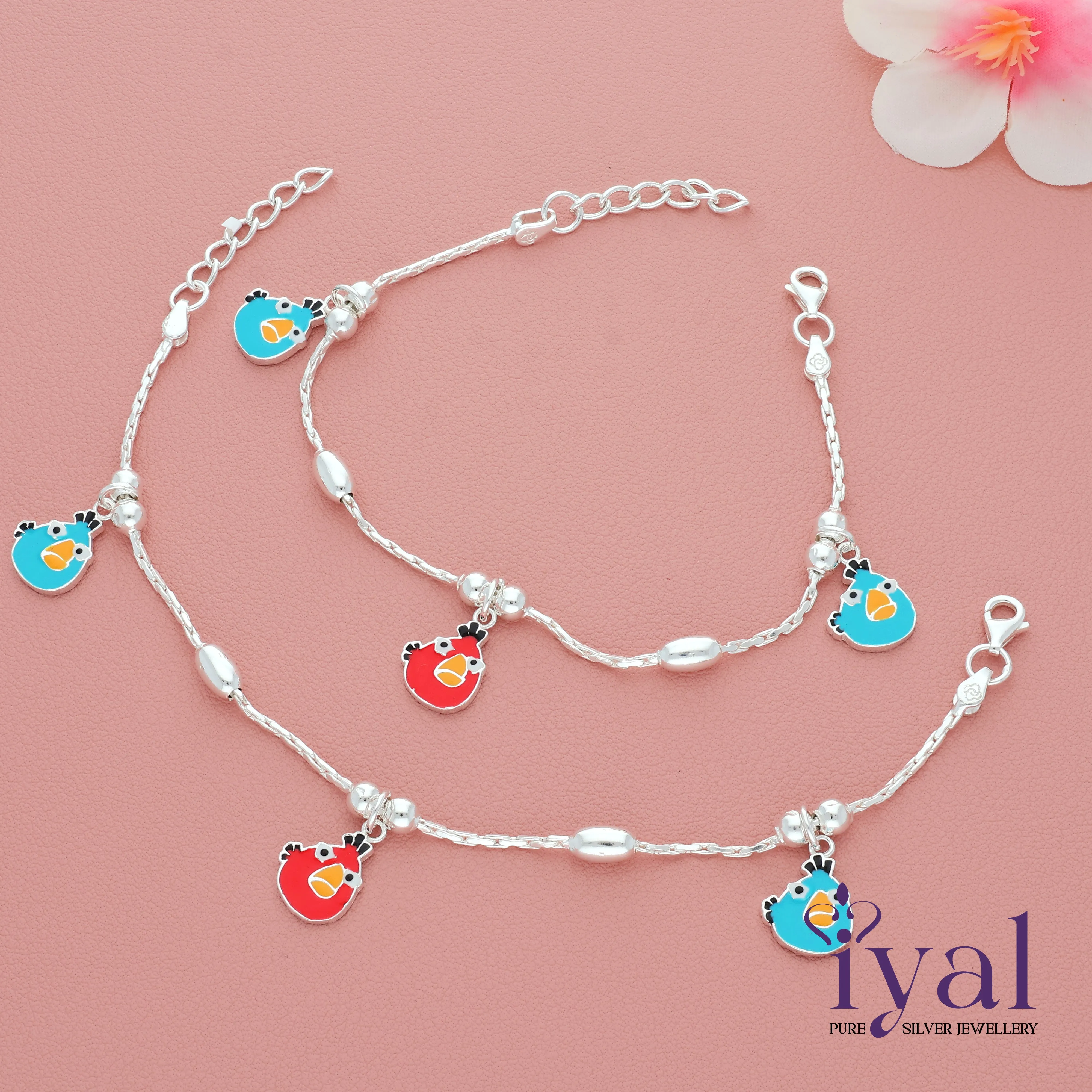 Angry Bird Cartoon Silver Anklet for Kids(3-5yrs)