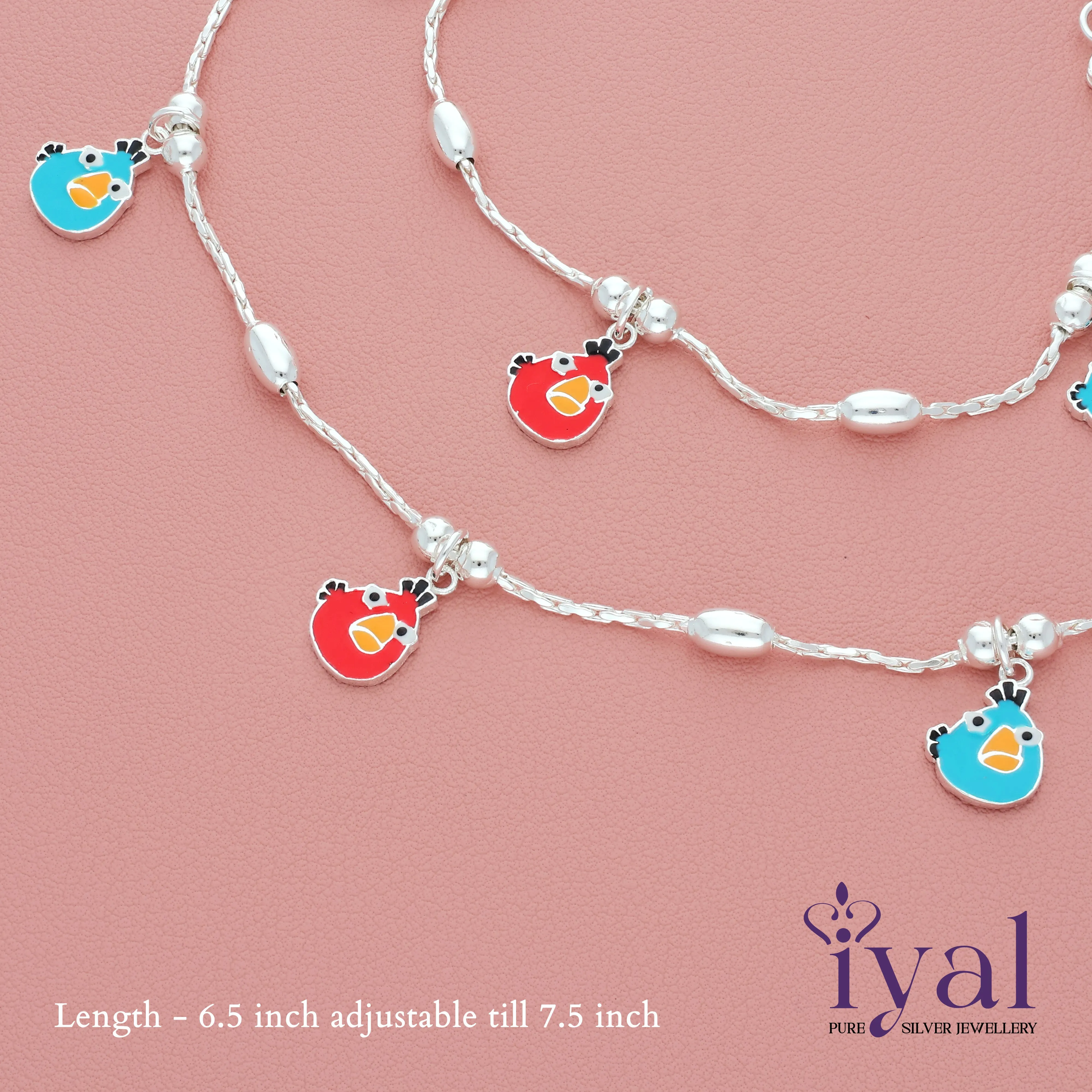 Angry Bird Cartoon Silver Anklet for Kids(3-5yrs)
