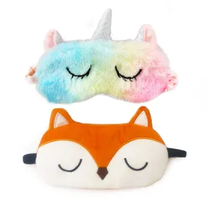 Animal Eye Mask for Sleeping Cute 3D Soft Cartoon Sleep Mask Breathable Eyeshade Kids Adult Women for Travel Pajamas Slumber Party (2 PCS) 2 Pcs