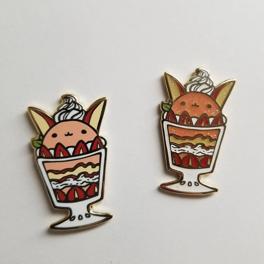 Animal Parfait Pal Hard Enamel Pin - Cute Animal Food Hybrid Pun Pins (Glitter)