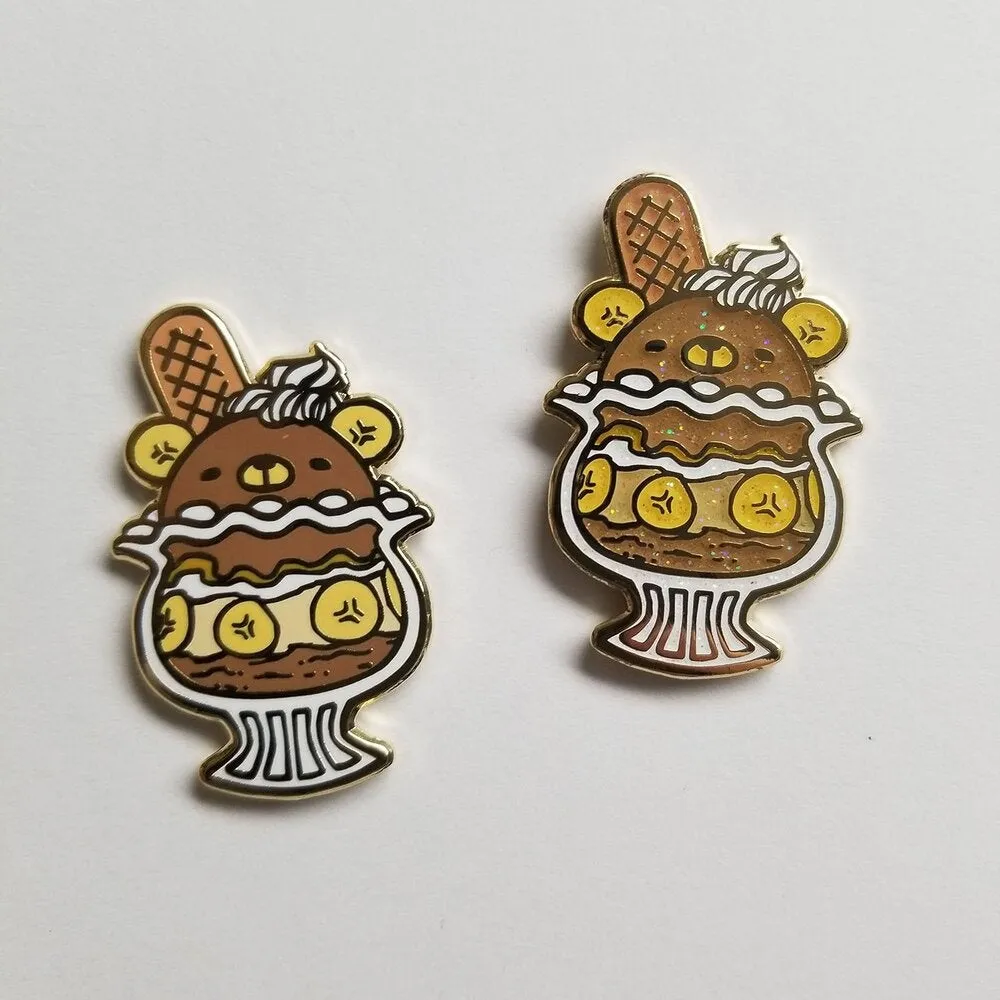 Animal Parfait Pal Hard Enamel Pin - Cute Animal Food Hybrid Pun Pins (Glitter)