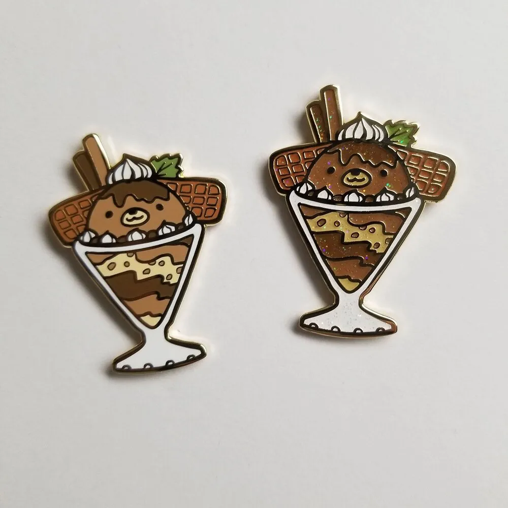 Animal Parfait Pal Hard Enamel Pin - Cute Animal Food Hybrid Pun Pins (Glitter)