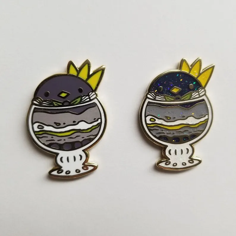 Animal Parfait Pal Hard Enamel Pin - Cute Animal Food Hybrid Pun Pins (Glitter)