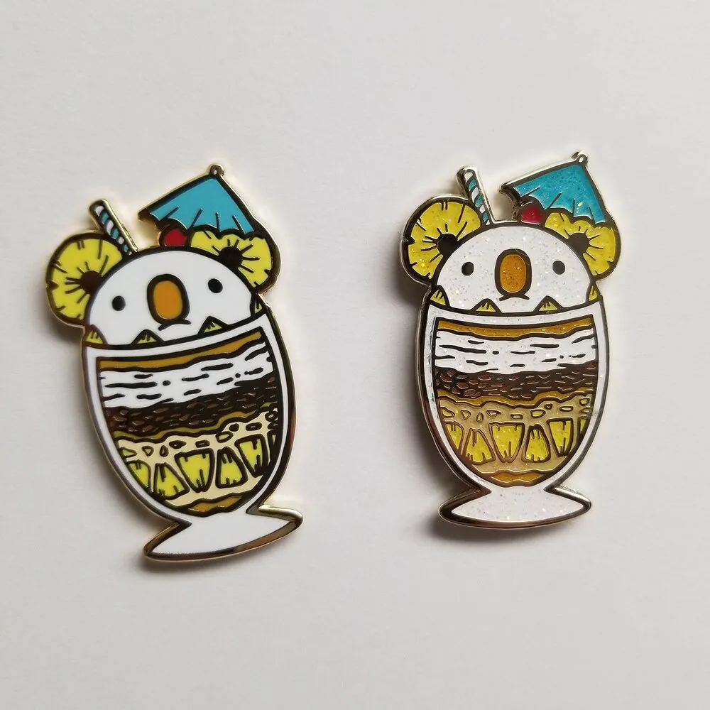 Animal Parfait Pal Hard Enamel Pin - Cute Animal Food Hybrid Pun Pins (Glitter)