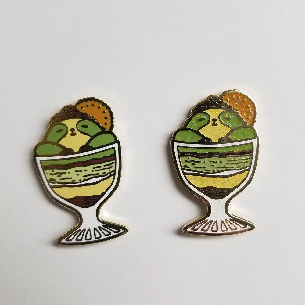 Animal Parfait Pal Hard Enamel Pin - Cute Animal Food Hybrid Pun Pins (Glitter)