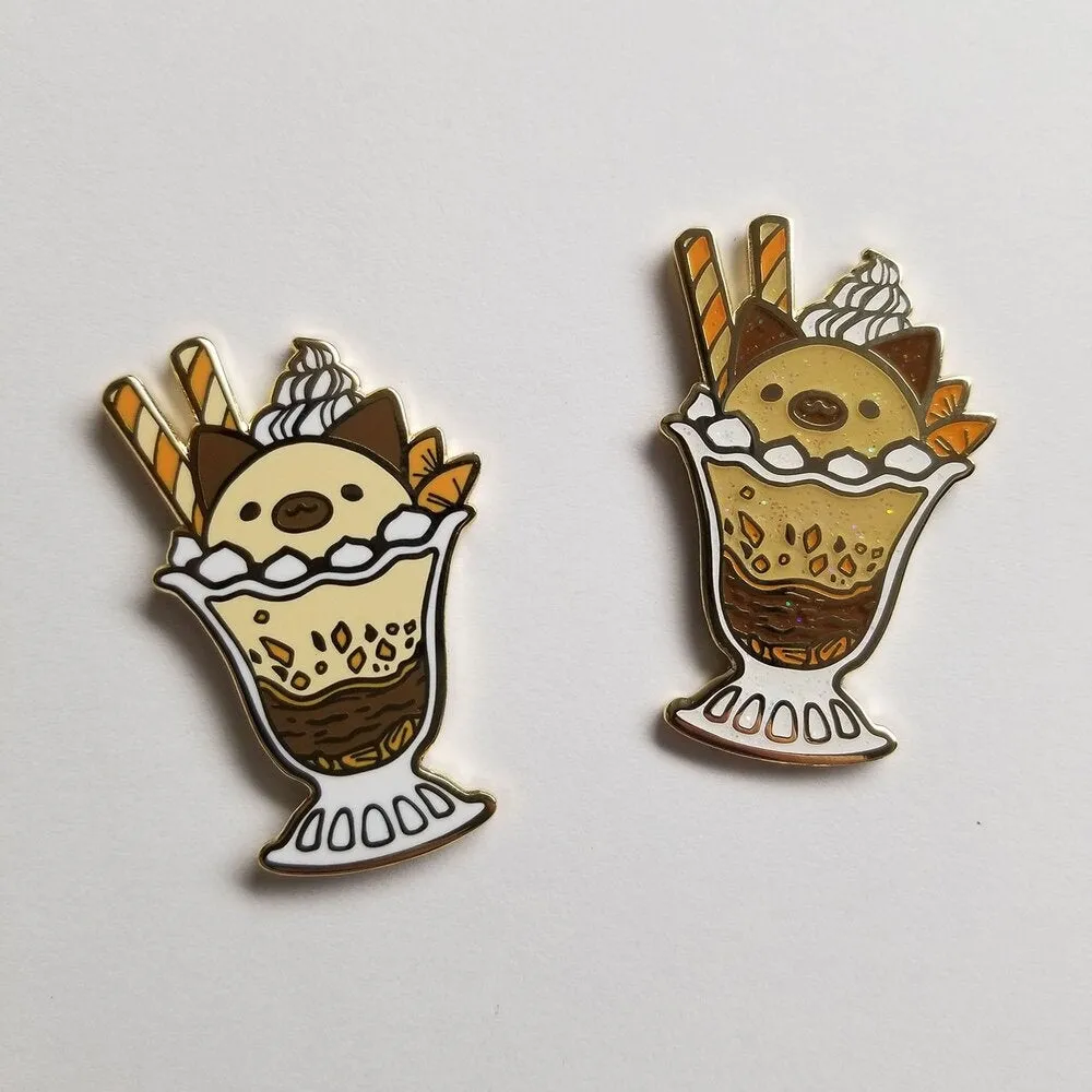 Animal Parfait Pal Hard Enamel Pin - Cute Animal Food Hybrid Pun Pins (Glitter)