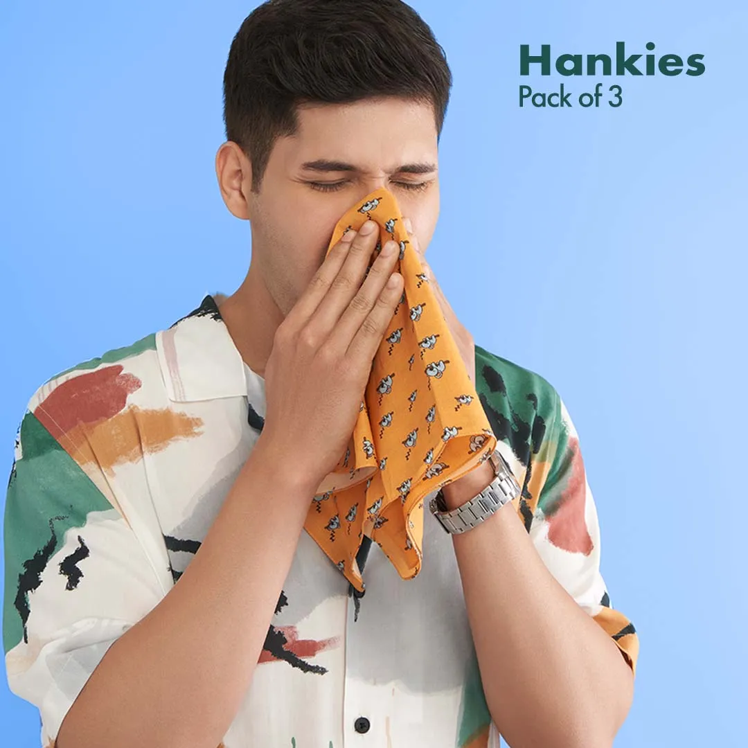 Animalholic! Men's Hankies, 100% Organic Cotton, Pack of 3